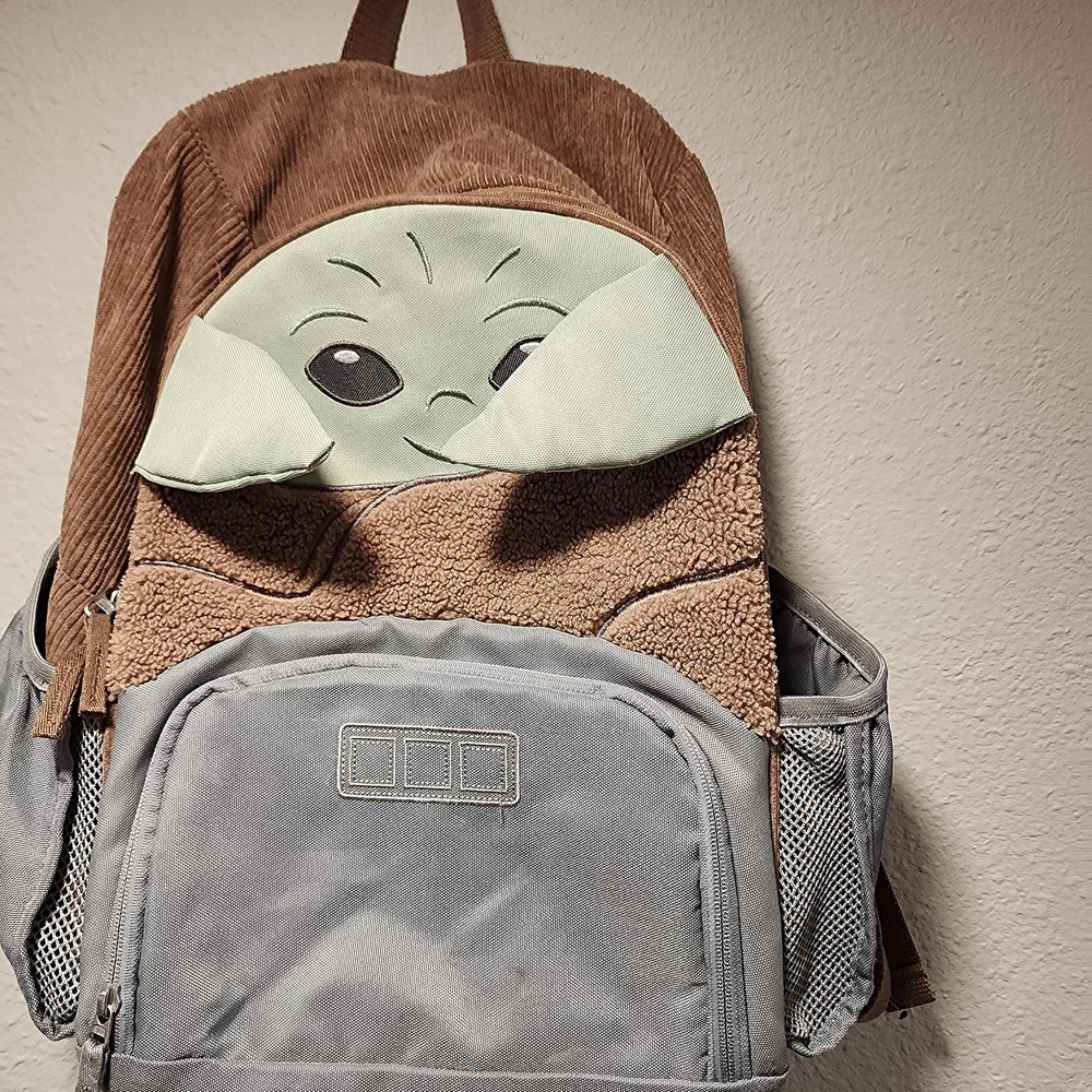 Brown and Gray Backpack with Character Design
